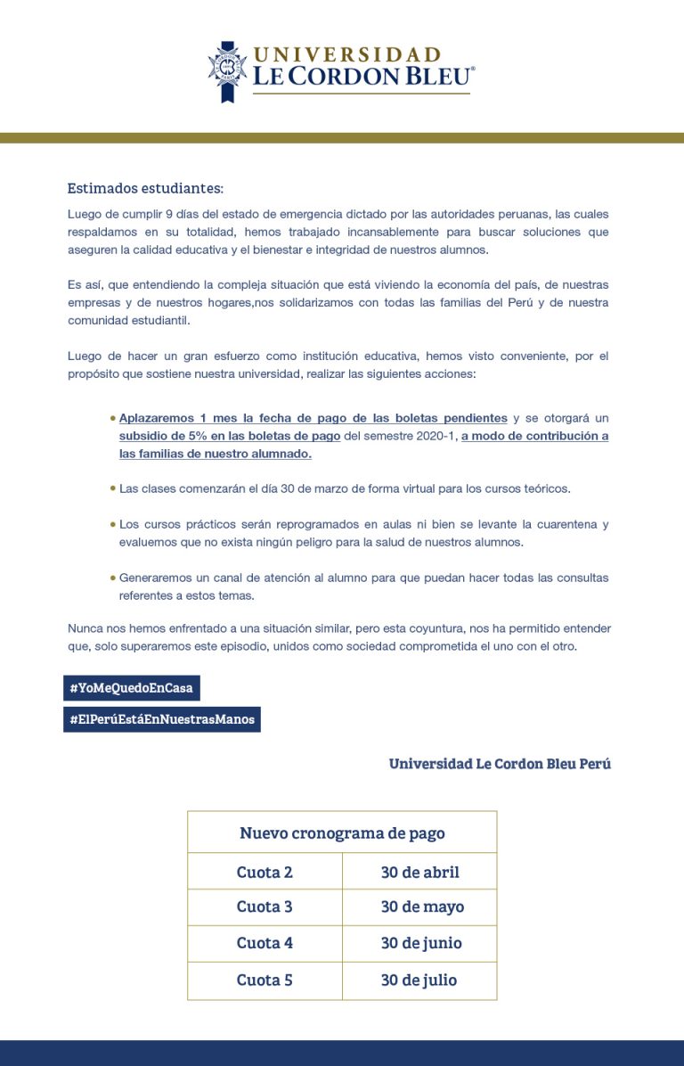 Ulcb COMUNICADO OFICIAL - ACTUALIZACIÓN - Universidad Le Cordon Bleu